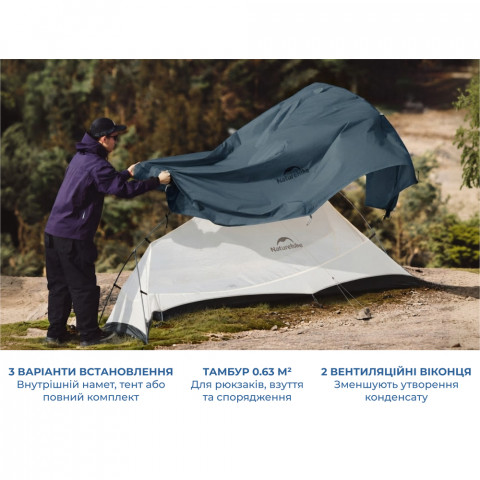 Намет надлегкий двомісний Naturehike Cloud Up Pro CNK2350WS020, 20D, блакитний