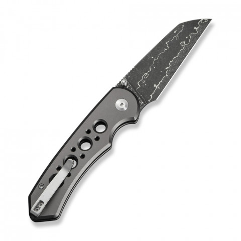 Ніж складаний туристичний Civivi Pragma Prime, (8.9 см) Damascus / Aluminum сірий