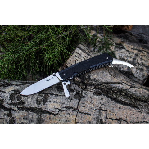 Багатофункціональний ніж Ruike Trekker LD21-B, (8.5 см) 12C27 / G10 чорний, 12 інстр.