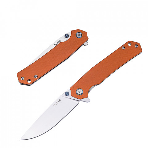 Ніж складаний туристичний Ruike P801-J, (8.6 см) 14C28N / G10 помаранчевий