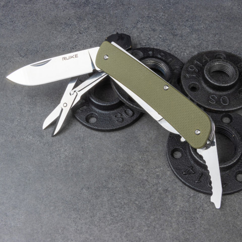 Багатофункціональний ніж Ruike Criterion L51, (8.5 см) 12C27 / G10 зелений, 23 інстр.