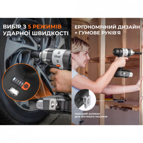 Акумуляторний ударний гайковерт Litheli щітковий, живлення від павербанку (УМБ Litheli Power Bank 20000 mAh, 45 W, 2А в комплекті)