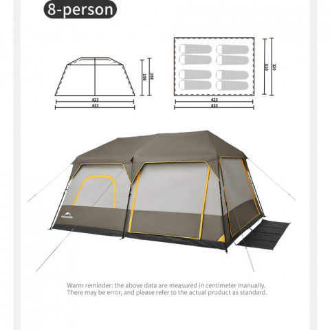 Намет восьмимісний Naturehike Cape 13.1 CNK2450WS050 з швидким розкриттям, сіро-коричневий