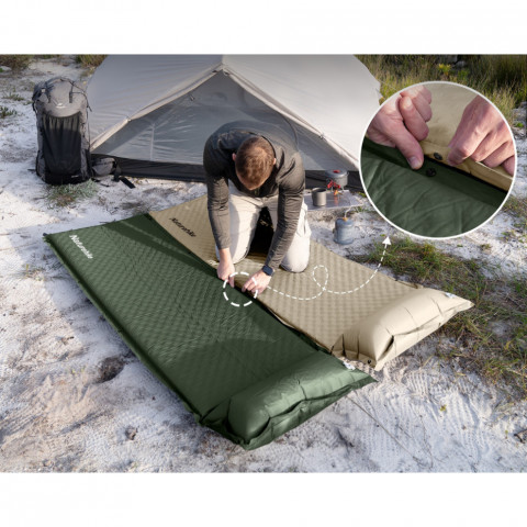 Матрац з подушкою ортопедичний одномісний Naturehike CNK2450WS020, самонадувний, 200х63х10 см, темно-зелений