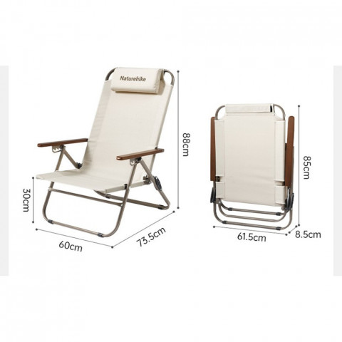 Крісло складане з регульованим нахилом Naturehike CNK2550JJ012, вуглецева сталь, бежевий
