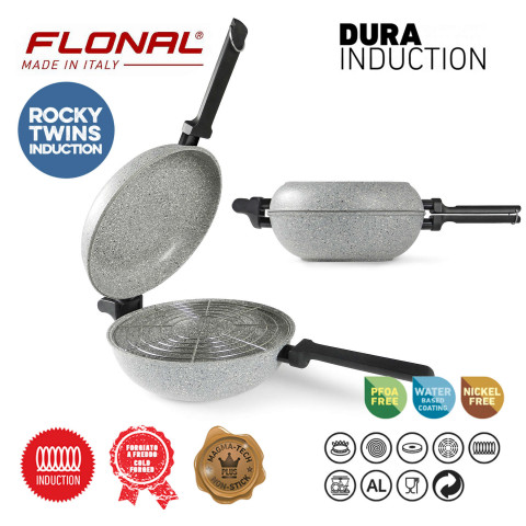 Сковорода подвійна Flonal Dura Induction Rocky Twins 28 см з решіткою (RKIWP2830) Discounted