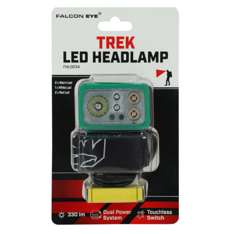 Ліхтар налобний Falcon Eye Trek (330 Lm) Cool/Warm White/Red LED Dual Power System USB-C (FHL0034)