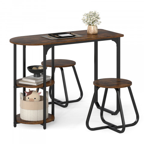 Комплект меблів Costway Boston Bistro Set стіл із полицями та 2 табурети лофт коричневий