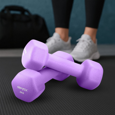 Гантелі для фітнесу неопренові Gymtek Hex 2х2кг бузковий