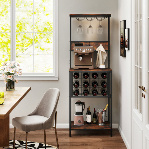 Стелаж кухонний Costway WineBar для мікрохвильовки та вина лофт коричневий