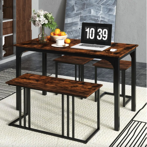Комплект Costway Decima обідній стіл зі стільцями в стилі Loft коричневий