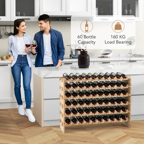Стелаж винний Costway Modular Pine дерев'яний на 60 пляшок