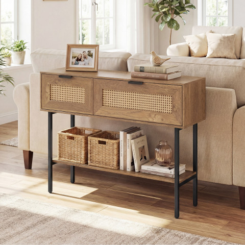 Стіл-консоль Costway Stockholm Rattan з полицею у передпокій лофт натуральний