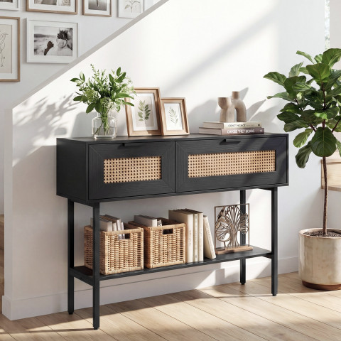 Стіл-консоль Costway Stockholm Rattan з полицею у передпокій лофт чорний