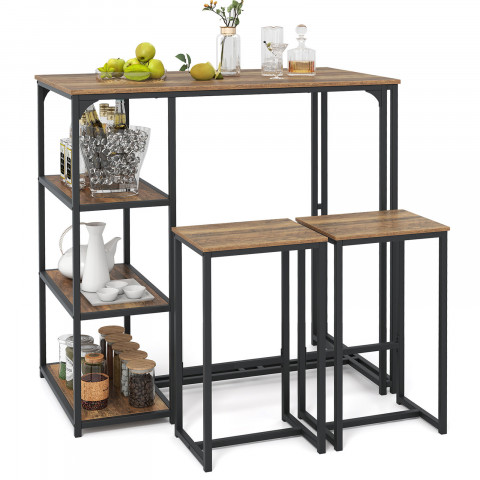 Комплект меблів Costway Brooklyn Counter 3-in-1 барний стіл із полицями та 2 стільцями лофт коричневий