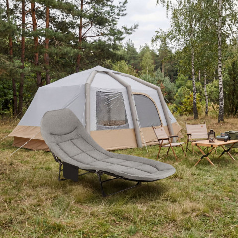 Шезлонг-ліжко туристичне Outtec Sun Zen розкладне м'яке з матрацом сірий