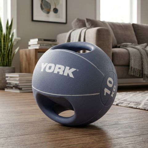 М'яч медбол 10кг York Fitness із двома ручками фіолетовий
