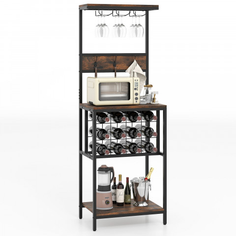 Стелаж кухонний Costway WineBar для мікрохвильовки та вина лофт коричневий