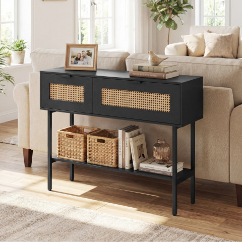 Стіл-консоль Costway Stockholm Rattan з полицею у передпокій лофт чорний