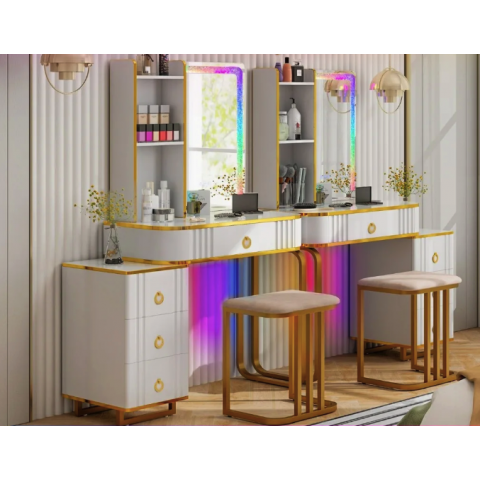Туалетний столик Costway Vicci з пуфом + дзеркало LED