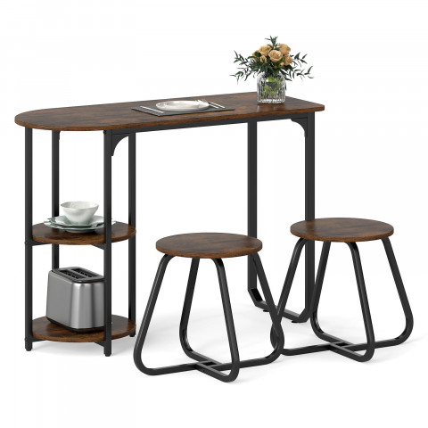 Комплект меблів Costway Boston Bistro Set стіл із полицями та 2 табурети лофт коричневий