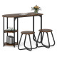 Комплект меблів Costway Boston Bistro Set стіл із полицями та 2 табурети лофт коричневий