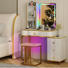 Туалетний столик Costway Vicci з пуфом + дзеркало LED