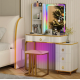 Туалетний столик Costway Vicci з пуфом + дзеркало LED
