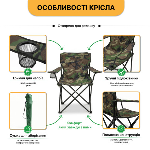 Комплект туристичний - стіл LEOBRO 117x55x50 см та 6 крісел Lite Military
