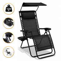 Розкладне крісло шезлонг з козирком LEOBRO Zero Gravity Black (LB-ZGC-H1-BLK)