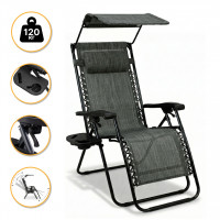 Розкладне крісло шезлонг із козирком LEOBRO Zero Gravity Dark Grey (LB-ZGC-H1-DGR)