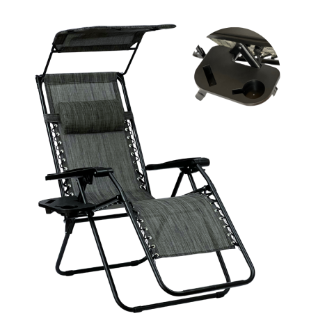 Розкладне крісло шезлонг із козирком LEOBRO Zero Gravity Dark Grey (LB-ZGC-H1-DGR)