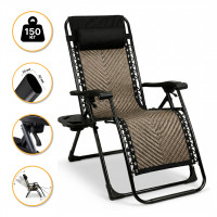 Розкладне крісло шезлонг LEOBRO Zero Gravity Premium Grey Rattan (LB-ZGC-G2-RG)