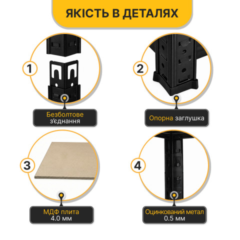 Стелаж LEOBRO Premium Black 180 х 100 х 50 см, 200кг/полиця, 5 полиць (LB-R129)