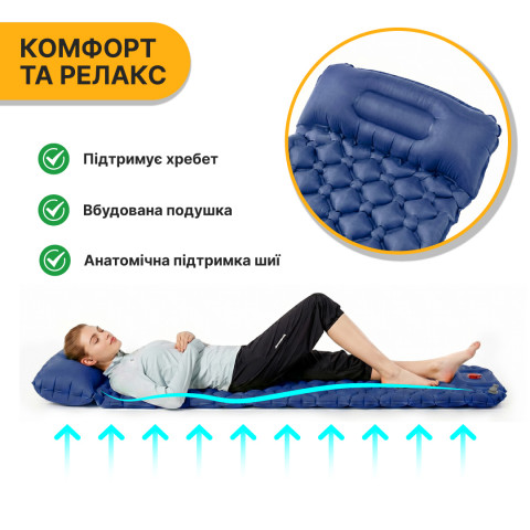 Надувний похідний килимок матрац LEOBRO Air Mat 190 x 60 см Blue (LB-1096)