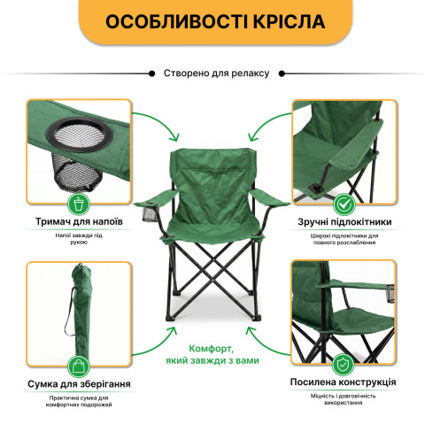 Комплект туристичний - стіл LEOBRO 52x52x50 см та 4 крісла Lite Green