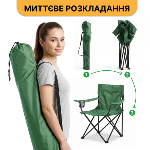 Комплект туристичний - стіл LEOBRO 52x52x50 см та 4 крісла Lite Green