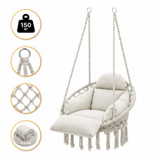 Підвісне плетене крісло-гойдалка LEOBRO Boho Deluxe Pro XL 80 см Cream (LB-1143)
