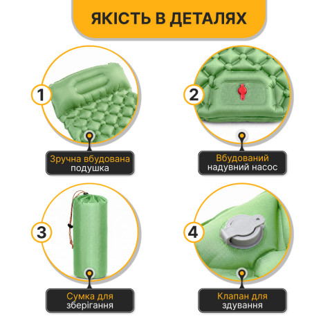 Надувний похідний килимок матрац LEOBRO Air Mat 190 x 60 см Green (LB-1095)