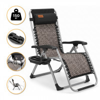 Посилений шезлонг до 150кг LEOBRO Zero Gravity Premium Grey Rattan (LB-1120)
