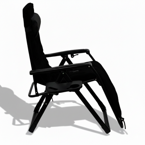 Розкладний посилений шезлонг до 150 кг LEOBRO Zero Gravity Premium Plus Black з велюровим матрацом (LB-ZGC-K3-BLK)
