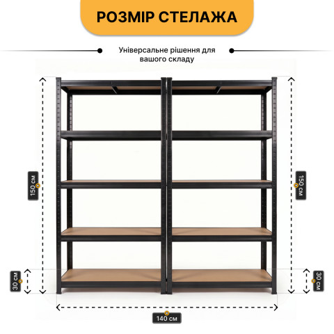 Набір стелажів 2 шт LEOBRO Premium Black 180 х 90 х 40 см, 175кг/полиця, 5 полиць (LB-R115X2)