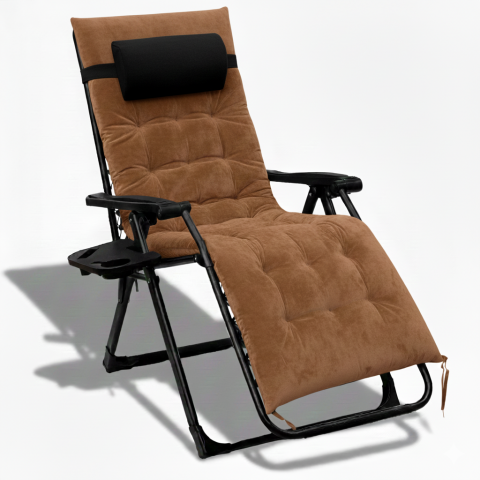 Розкладний посилений шезлонг до 150 кг LEOBRO Zero Gravity Premium Plus Brown з велюровим матрацом (LB-ZGC-K3-BRN)