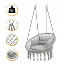 Підвісне плетене крісло-гойдалка LEOBRO Boho Deluxe XL 80 см Grey (LB-1113)
