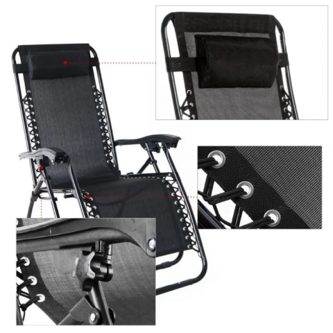 Розкладне крісло шезлонг LEOBRO Zero Gravity Чорне (HT-167D BLACK)