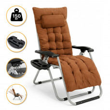 Розкладне крісло шезлонг LEOBRO Zero Gravity Premium Plus Коричневе (LB-ZGC-E1-BRN)