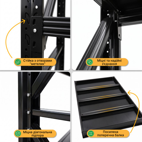 Металевий стелаж LEOBRO Premium Pro 200 х 200 х 50 см, 300кг/полиця, 5 полиць (LB-R131)