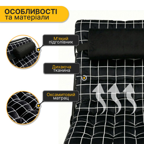 Розкладне ліжко (розкладачка) з оксамитовим матрацом і подушкою LEOBRO (LB-FB-A3-PAT)