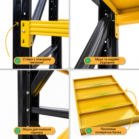 Металевий стелаж LEOBRO Premium Pro 200 х 200 х 50 см, 300кг/полиця, 5 полиць (LB-R132)