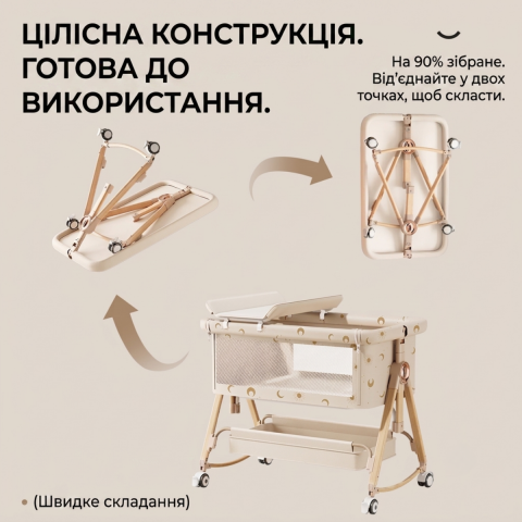 Дитяче ліжечко-трансформер LEOBRO Smart Crib Pro 5в1 Бежеве (LB-1135)
